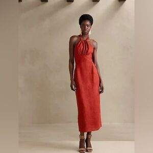 Banana Republic LISA LINEN MIDI DRESS in Red Ambers sz 8 NWT